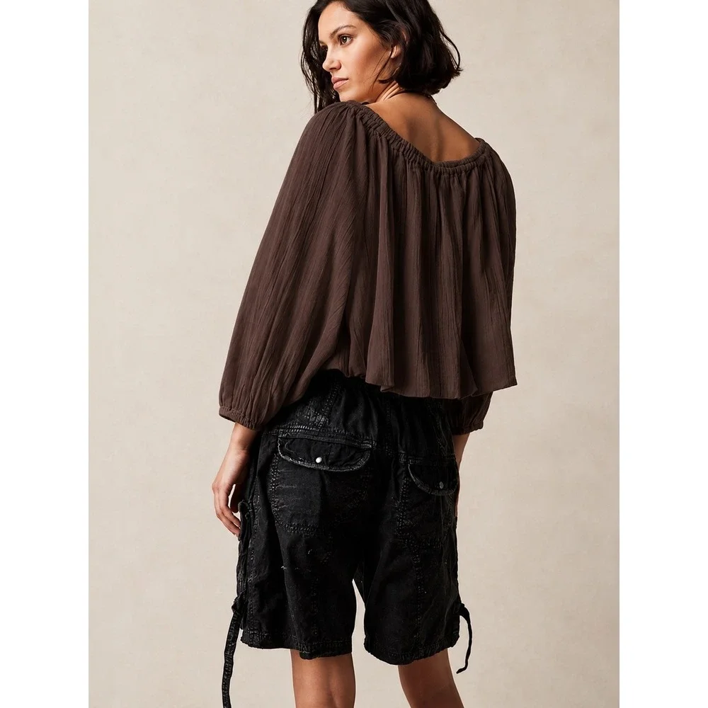 Free People We The Free All About The Bubble in French Roast Blouse XS